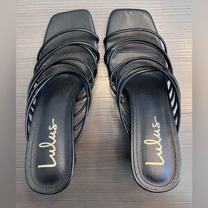 Lulu’s Analeigh Black Strappy High Heel Sandals | Size 9 | Black